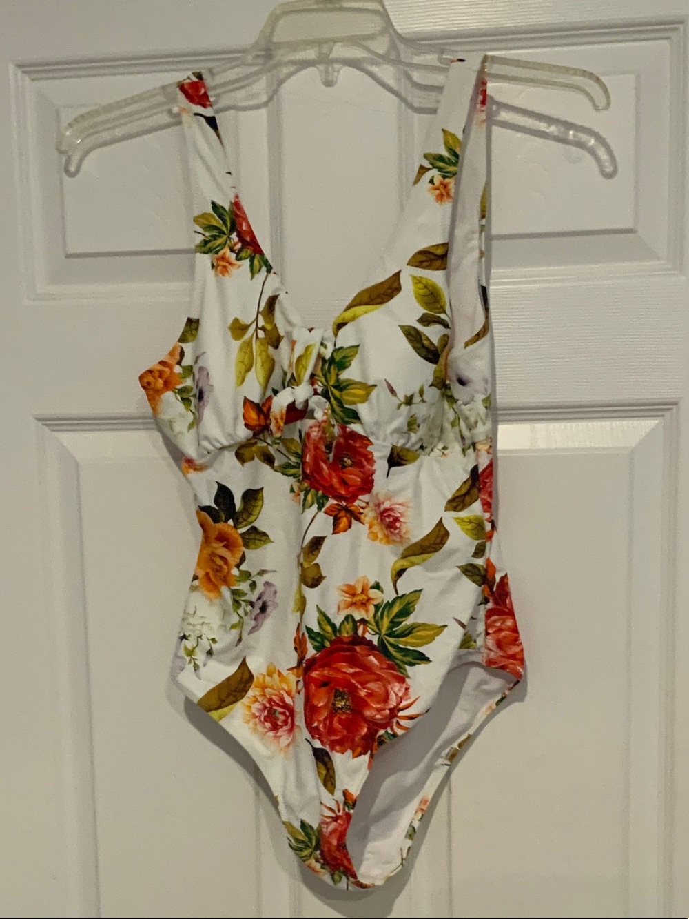 Cupshe White Floral One-Piece Swimsuit with Red and Yellow Flowers